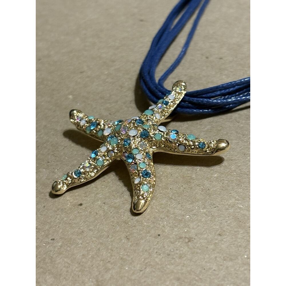 True To Form Gold & Blue Rhinestone Starfish Pendant Necklace NWT - Picture 3 of 4